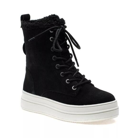 J Slides Torrie Waterproof Suede Platform Boot Women's‎ Size 6 Black Fur Lined - Picture 1 of 11